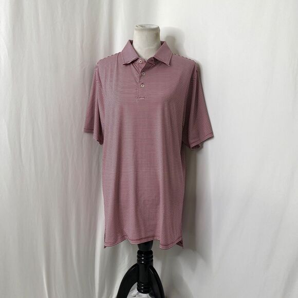 Men’s Large Polo Shirt B Draddy Sport Red Pin Striped Short Sleeve Athletic - Picture 2 of 9